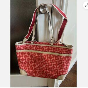 COACH Chelsea Heritage Stripe PVC-Leather Multi Use BAG Large Tote #F15134 Pink